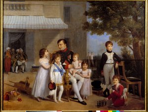 Cesarz Napoleon I (1769-1821) otacza dzieci swojej rodziny na tarasie zamku Saint Cloud w 1810 r. Obraz Louisa Ducisa (1775-1847) 1810 nd. 1,05x1,43 m²