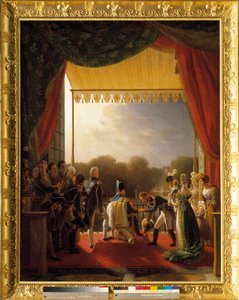 Ludwik XVIII, otoczony członkami rodziny królewskiej, przebywał na balkonie Tuileries, po powrocie armii hiszpańskiej, 2 grudnia