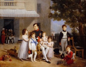 Cesarz Napoleon I na tarasie zamku Saint-Cloud w otoczeniu swoich dzieci