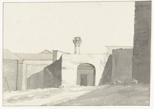 Antieke zuil en gebouwen in haven van Brindisi Odległy widok na antyczną kolumnę [w porcie Brindisi] Podróże po Włoszech, Sycylii i Malcie - 1778 (tytuł serii) autorstwa Louis Ducros