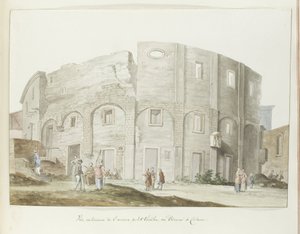 Buitenmuur van oude teatr van Catanië Zewnętrzny widok starego małego teatru, czyli Odeum w Katanii (tytuł na obiekcie) Podróże po Włoszech, Sycylii i Malcie - 1778 (tytuł serii) autorstwa Louis Ducros