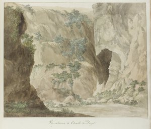 Buitenwand van de grot Ucho Dionizego Widok zewnętrzny ucha Dionizego (tytuł na obiekcie) Podróże po Włoszech, Sycylii i Malcie - 1778 (tytuł serii) autorstwa Louis Ducros