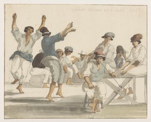 Dansende maltezer matrozen Taniec naszych żeglarzy maltańskich (tytuł na obiekcie) Podróże po Włoszech, Sycylii i Malcie - 1778 (tytuł serii) autorstwa Louis Ducros