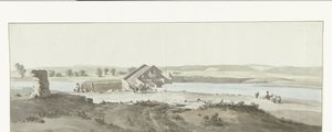 Most Gezicht op Canosa nad rzeką Ofanto w Apulii Widok na Pont de Canosa nad Ofanto (Aufidus) (tytuł na obiekcie) Podróż do Włoch, Sycylii i Malty - 1778 (tytuł serii) autorstwa Louis Ducros