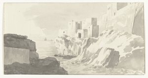 Gezicht op Polignano Widok na miasto Polignano (tytuł na obiekcie) Podróże po Włoszech, Sycylii i Malcie - 1778 (tytuł serii) autorstwa Louis Ducros