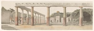 Widok na rzymskie koszary i kolumnadę w Pompejach Vue des Casernes Romaines & de la Colonnade de Pompeja (tytuł na obiekcie) Voyage en Italy i Sicile et à Malte - 1778 (tytuł serii) autorstwa Louis Ducros