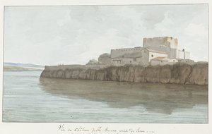 Gezicht op kasteel van Brucoli, ‘La Bruca’ Widok Zamku della Brucca z ziemi (tytuł na obiekcie) Podróże po Włoszech, Sycylii i Malcie - 1778 (tytuł serii)