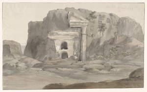 Grobowce z fasadą w stylu doryckim wyrzeźbioną w skale w pobliżu Syrakuz Voyage en Italy i Sicile et à Malte - 1778 (tytuł serii) autorstwa Louis Ducros