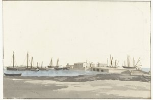 Port Barletta ze statkami Mole du port de Barletta (tytuł na obiekcie) Voyage en Italy i Sicile et à Malte - 1778 (tytuł serii) autorstwa Louis Ducros