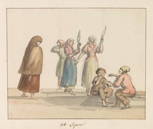 Tradycyjne stroje wyspy Gozo Costume de Ghozo (tytuł na obiekcie) Voyage en Italy i Sicile et à Malte - 1778 (tytuł serii) autorstwa Louis Ducros