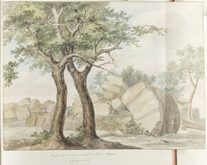 Świątynia Ruïne van Zeus Olympus w oude Agrigento Pierwszy widok ruin świątyni Jowisza Olimpijskiego (tytuł na obiekcie) Podróże po Włoszech, Sycylii i Malcie - 1778 (tytuł serii) autorstwa Louis Ducros