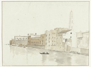 Stadsgezicht in Bari vanuit een raam in de herberg Widok na punkt miasta Bari z okna naszego hostelu (tytuł na obiekcie) Podróże po Włoszech, Sycylii i Malcie - 1778 (tytuł serii) autorstwa Louis Ducros