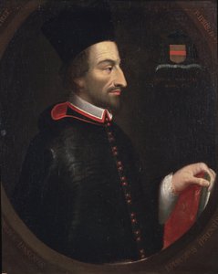 Portret Corneliusa Jansena, zwanego Jansenius, biskupa Ypres (olej na płótnie) autorstwa Louis Dutielt
