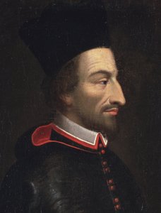 Portret Corneliusa Jansena, zwanego Jansenius, biskupa Ypres, detal (olej na płótnie) autorstwa Louis Dutielt