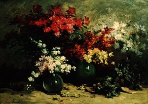 Martwa natura z wiosennych kwiatów (olej na płótnie) autorstwa Louis Emile Minet