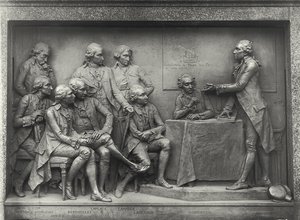 Antoine Laurent Lavoisier (1743-94) wyjaśniający swoją analizę powietrza kolegom (brąz) (zdjęcie czarno-białe)