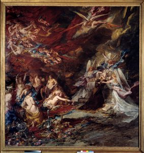 Kuszenie św. Antoniego Pustelnik Św. Antoni Wielki (251-356) (lub św. Obraz Louisa Gabriela Eugene Isabeya (1803-1886)