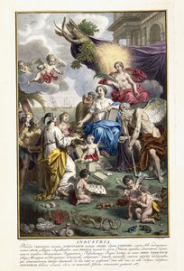 Przemysł, Frontyspis z „Najdokładniejszego opisu skarbów przyrody”, 1734-1765 autorstwa Louis Fabricius Dubourg