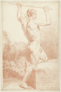 Studium aktu męskiego na jednym kolanie z kijem nad głową autorstwa Louis Fabritius Dubourg
