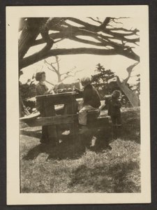 [Dzieci przy stole piknikowym] autorstwa Louis Fleckenstein