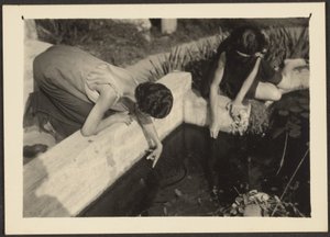 [Kobieta przy ogrodowym stawie] autorstwa Louis Fleckenstein