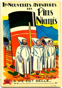 Okładka albumu komiksowego: Les Nouvelle Adventures des Pieds Nickeles, La vie est belle, n.10 (kolorowa litografia) autorstwa Louis Forton