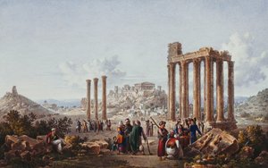 Widok na Akropol w Atenach ze świątyni Zeusa w Olimpii, ok. 1786-87 autorstwa Louis Francois Cassas