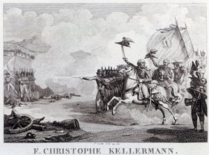 Rewolucja Francuska: „” generał i marechal Francois Christophe Kellermann (1735-1820) podczas bitwy pod Valmy 20.09.1792”” Grawer Louis Francois Couche (1782-1849) XVIII-wieczny Paryż, Musee Carnavalet autorstwa Louis Francois Couche