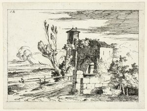 Krajobraz ze starą bramą autorstwa Louis Gabriel Moreau