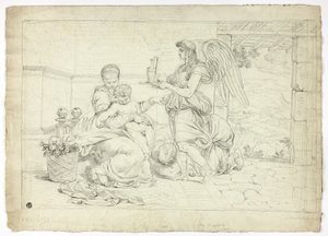Święta Rodzina z aniołem niosącym kadzielnicę (recto); prawa połowa szkicu do lunety (verso) autorstwa Louis Gauffier