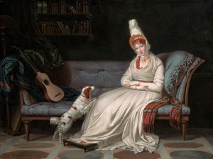 Portret Elżbiety, Lady Webster, później Lady Holland, w białej sukni ze swoim spanielem Pierrotem, ok. 1795
