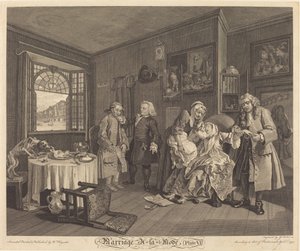 Małżeństwo a la Mode: pl.6 autorstwa Louis Gerard Scotin after William Hogarth