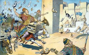 Persowie z Wall Street i Egipcjanie z Waszyngtonu 1907. Ilustracja przedstawia bitwę pod Pelusium z Persami zidentyfikowanymi jako posiadający "partykularne interesy".