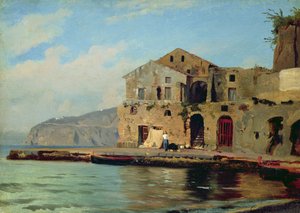 Dom na plaży w Sorrento (olej na papierze na płótnie)