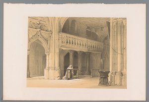 Biddende non in het Nonnbergklooster te Salzburg Kaplica klasztoru nonenbergów w Saltzburgu (tytuł na obiekcie) autorstwa Louis Haghe