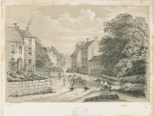 Wioska Eccleshall: litografia autorstwa Louis Haghe