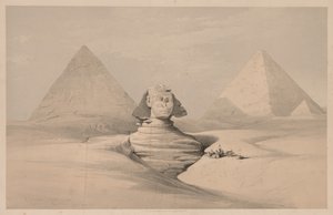 Egipt i Nubia: Tom I - nr 18, Wielki Sfinks, Piramidy w Gizeh, Widok z przodu, 1839. autorstwa Louis Haghe