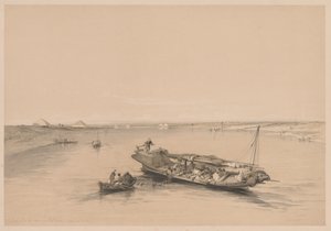 Egipt i Nubia: Tom I - nr 4, Niewolnicze łodzie na Nilu, Widok w kierunku..., 1838. autorstwa Louis Haghe