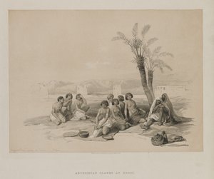 Egipt i Nubia, Tom I: Abisyńscy niewolnicy odpoczywający w Korti-Nubia autorstwa Louis Haghe