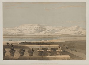 Egipt i Nubia, tom I: libijski łańcuch gór, ze świątyni w Luksorze, 1847. autorstwa Louis Haghe