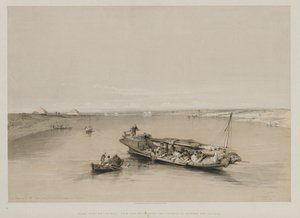 Egipt i Nubia, Tom I: Widok na Nil w kierunku piramid Dashour i Saccara autorstwa Louis Haghe