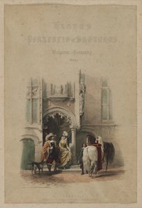 Portfolio szkiców Haghego. Belgia. Niemcy, tom. III: Strona tytułowa, na drzwiach, fragment widoku, Ganek prywatnego domu, Brugia autorstwa Louis Haghe