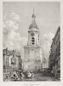 Malownicze i romantyczne podróże po dawnej Francji, Picardie: Wieża dzwonnicy w Amiens, Picardie, wg François Bonhommé (Francuski, 1809-1881) ) autorstwa Louis Haghe