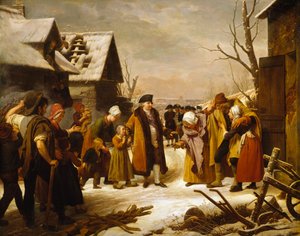 Ludwik XVI rozdaje jałmużnę ubogim w Wersalu zimą 1788 r.