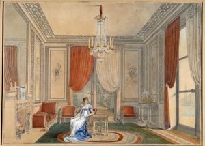 Widok na Salon Srebrny Pałacu Elizejskiego w czasach Karoliny i Joachima Muratów. Akwarela Louisa Hippolyte
