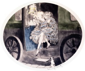 Wysiadając z Powozu, ok. 1920-1930 (akwaforta i akwatinta) autorstwa Louis Icart