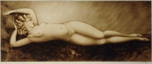 Repose, ok. 1934 (akwaforta i sucha igła, drukowane w kolorach) autorstwa Louis Icart