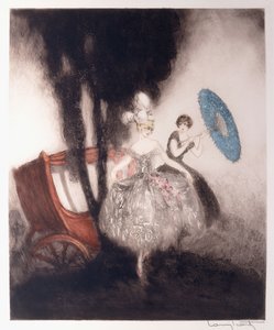 Dwie dziewczyny przygotowują się do wejścia do powozu autorstwa Louis Icart