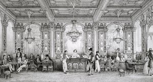 Cafe de la Banque de France zbudowana przez architekta Dusillon i zlokalizowana Place de Victoire - Grawerowanie Schaal - 1839 - autorstwa Louis Jacques Nicolas Schaal