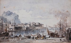Widok na port w Palermo, 1777 autorstwa Louis Jean Desprez